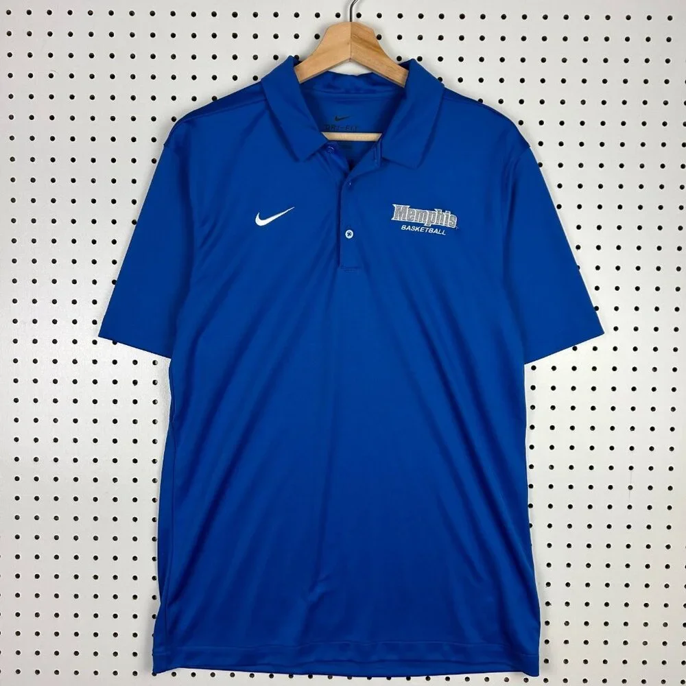 Memphis Tigers Nike Basketball‎ Polo Shirt Medium Dri Fit Swoosh Blue Coach
